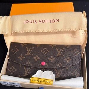 Louis Vuitton Dark Brown Monogram Wallet with Pink Button